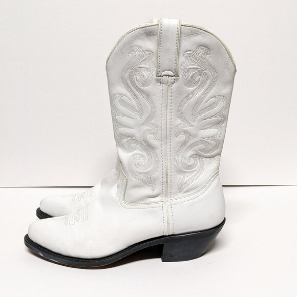 Durango Western Cowboy Boot Womens 10 White Mid Calf Stitched Pointed Toe - Picture 4 of 9